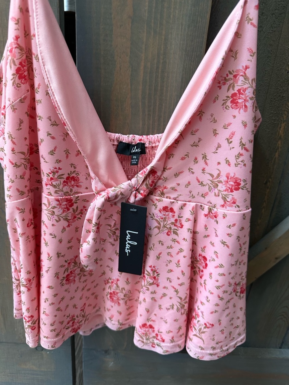 Lulus Floral Pink Tie-Front Top XL NWT - Picture 5 of 8